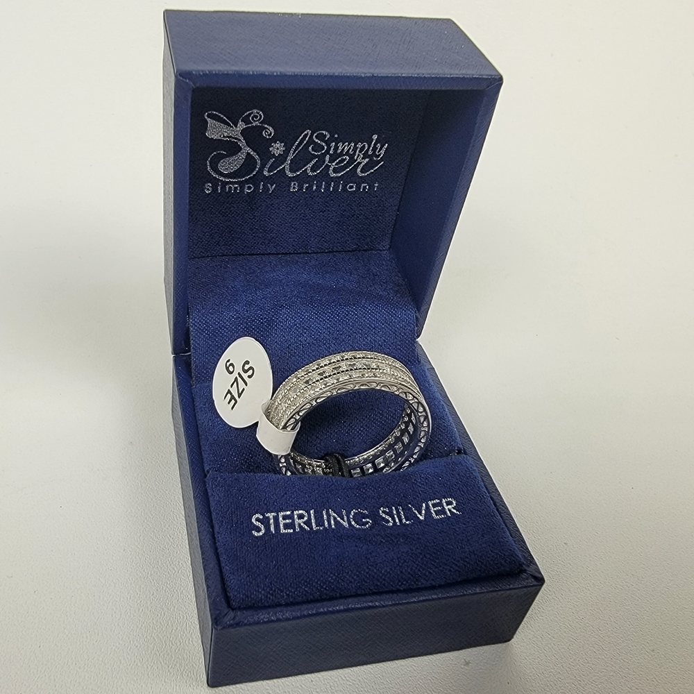 Simply Silver Ring 925 Sterling Silver CZ Double Row Engagement Wedding Eternity